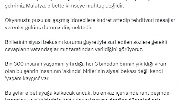 Sadıkoğlu’ndan mesaj yüklü paylaşım!: Depremzede vatandaşımızın aklında yaşam kaygısı var