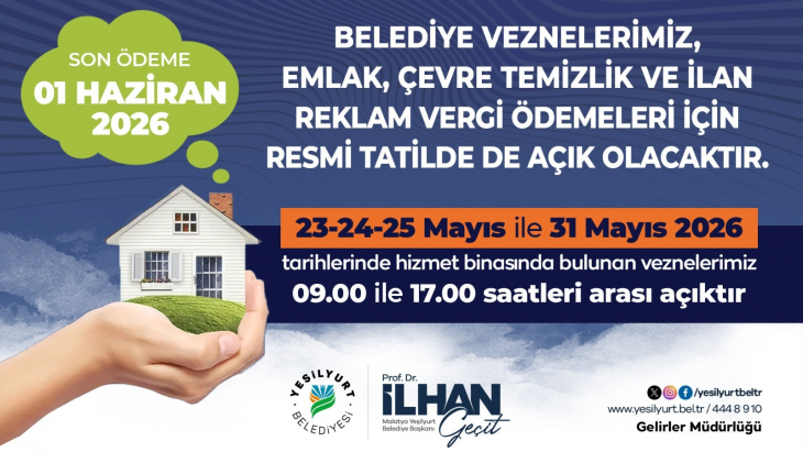 Yeşilyurt Belediyesi Vezneleri Vergi Ödemeleri İçin Resmi Tatilde Açık Olacak